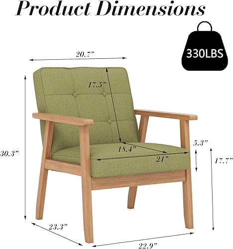 Miniatura 3 de KCC Mid-Century - Silla decorativa de tela de lino moderna, silla de ocio tapizada, cómoda silla auxiliar de lectura con reposabrazos y marco de