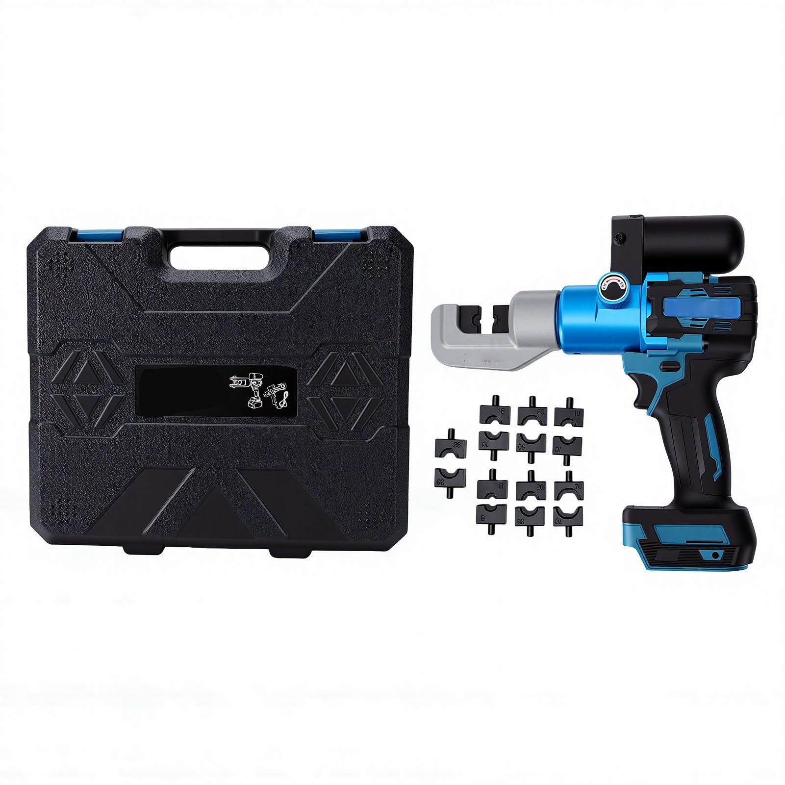 Jeffergarden Bezprzewodowe Elektryczne Hydrauliczne Narzędzie do Zaciskania 60KN 12mm Skoku z 8 Matrycami Zaciskarka Akumulatorowa do połączeń Kablowych 4-70mm²