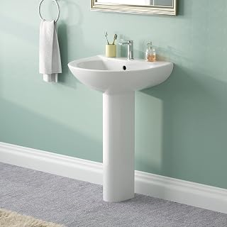 DeerValley DV-1P523 Compact 20x17 Inch White Ceramic Pedestal Bathroom Sink with Overflow & Single Hole