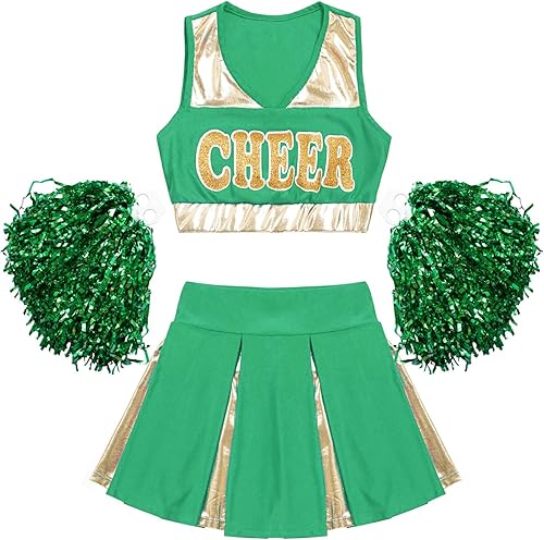 Miniatura 6 de FEESHOW Disfraz de líder de animadora para niñas, uniforme de animadora, camiseta sin mangas con falda plisada
