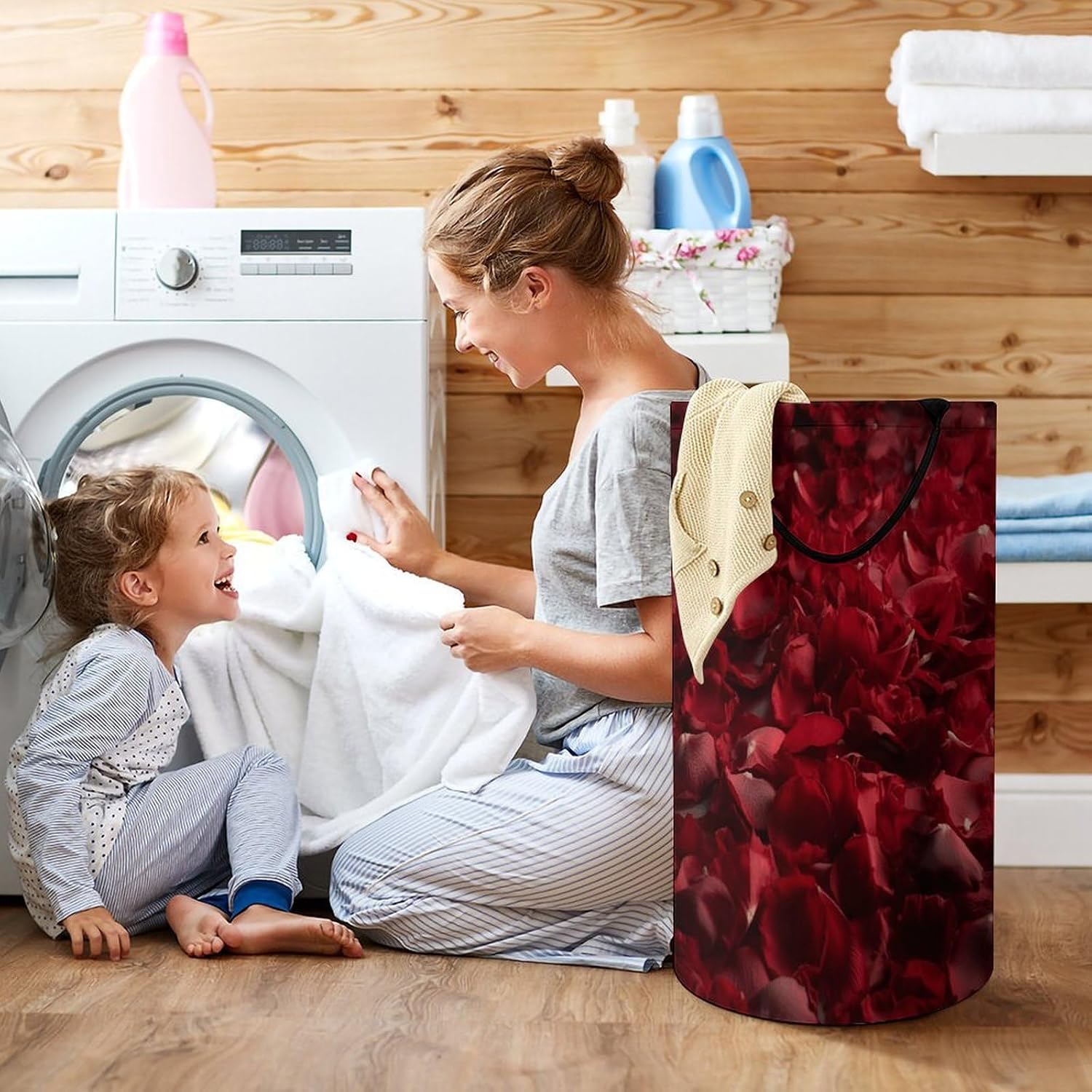 Rose Petals ScatteredLaundry Hamper Storage Basket | Large Dirty Clothes Bag for Easy Carry Handles,Large Clothes Basket with Handles,Organizer for Bathroom Bedroom