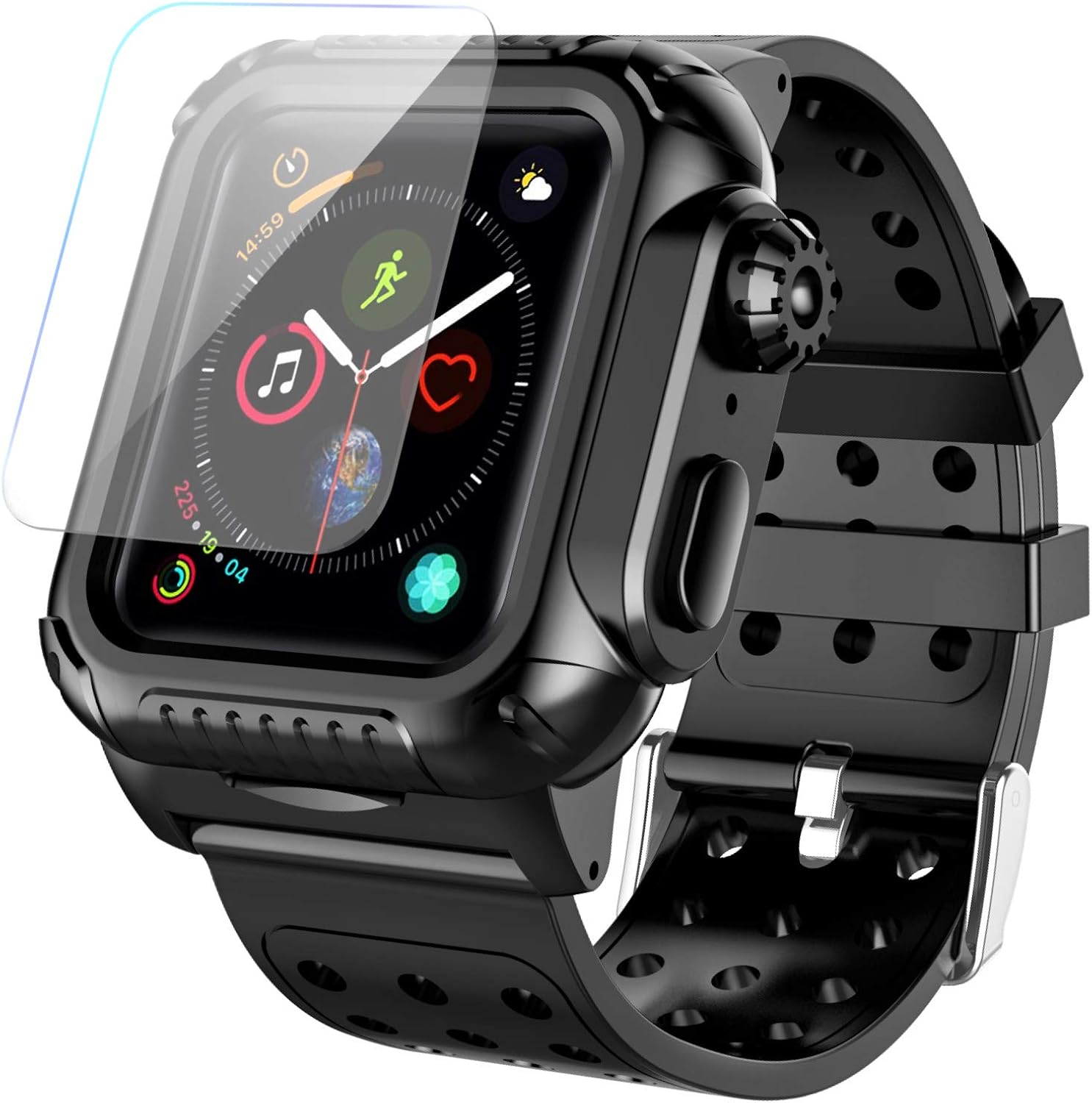 SPIDERCASE Apple Watch 4 Case Band 44mm 2018, 360° Rugged Case with Strap Band, Built-in Screen Protector Full Body Cover Case for Apple Watch Series 4 44mm ONLY, Anti-Scratch, Shockproof and more