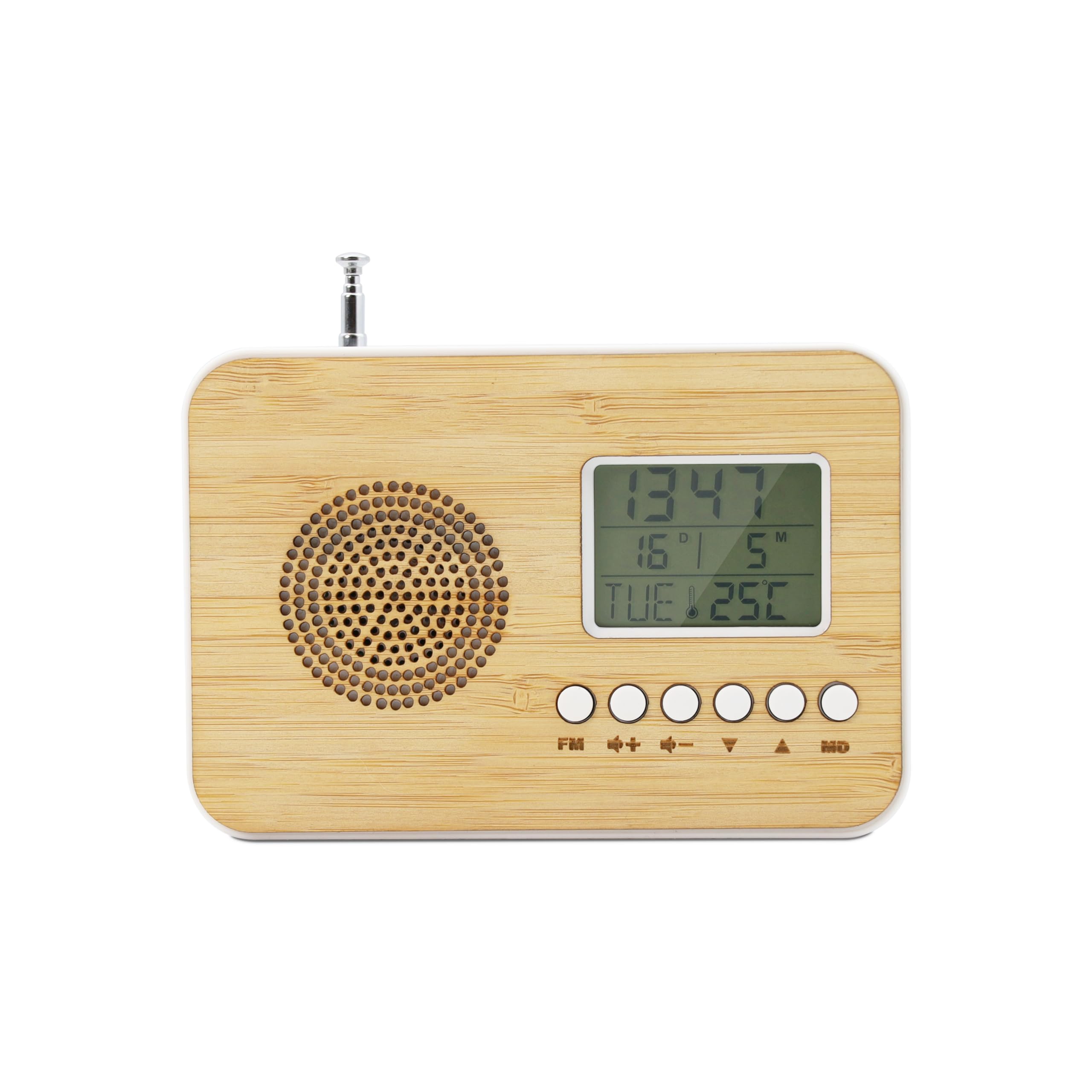 mooov, Réveil de Voyage Bamboo, Écran LCD, Radio Intégrée, Fonction Sleep, Affichage Température Intérieure, Fonctionne avec 2 Piles AAA - 477320