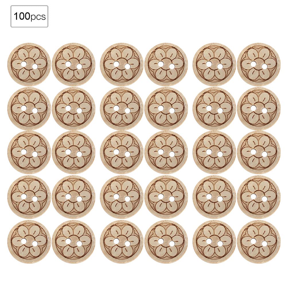 Respicefinem 14 to 15mm 100pcs Per Bag 4 Holes Round Wooden Buttons for Sewing Tools Accessories and Handmade Crafts (209)