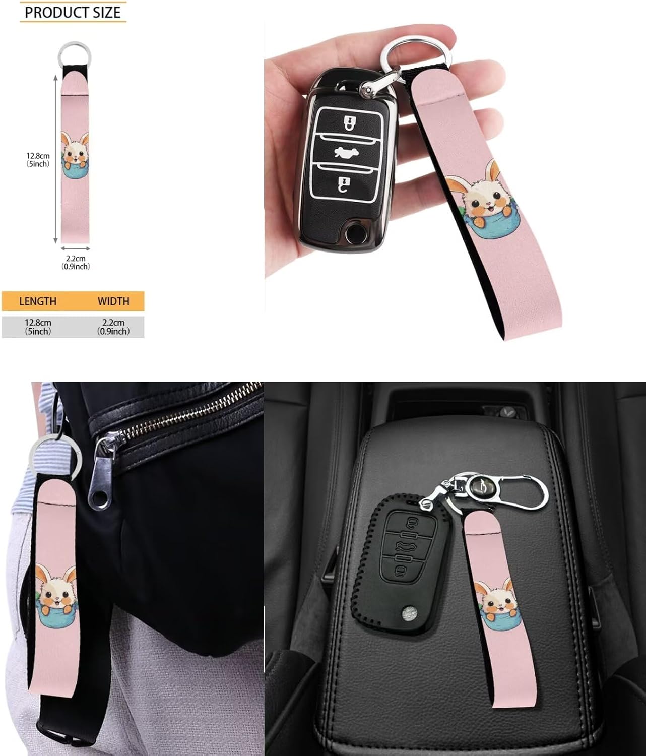 COEQINE Bunny Backpack For Girl School Cute Book Bag Key Chains For Girls With Lunch Box And Pencil Box Set For Toddler Mini Bookbag For Preschool Elementary Kindergarten Casual Rucksack 4 Pcs