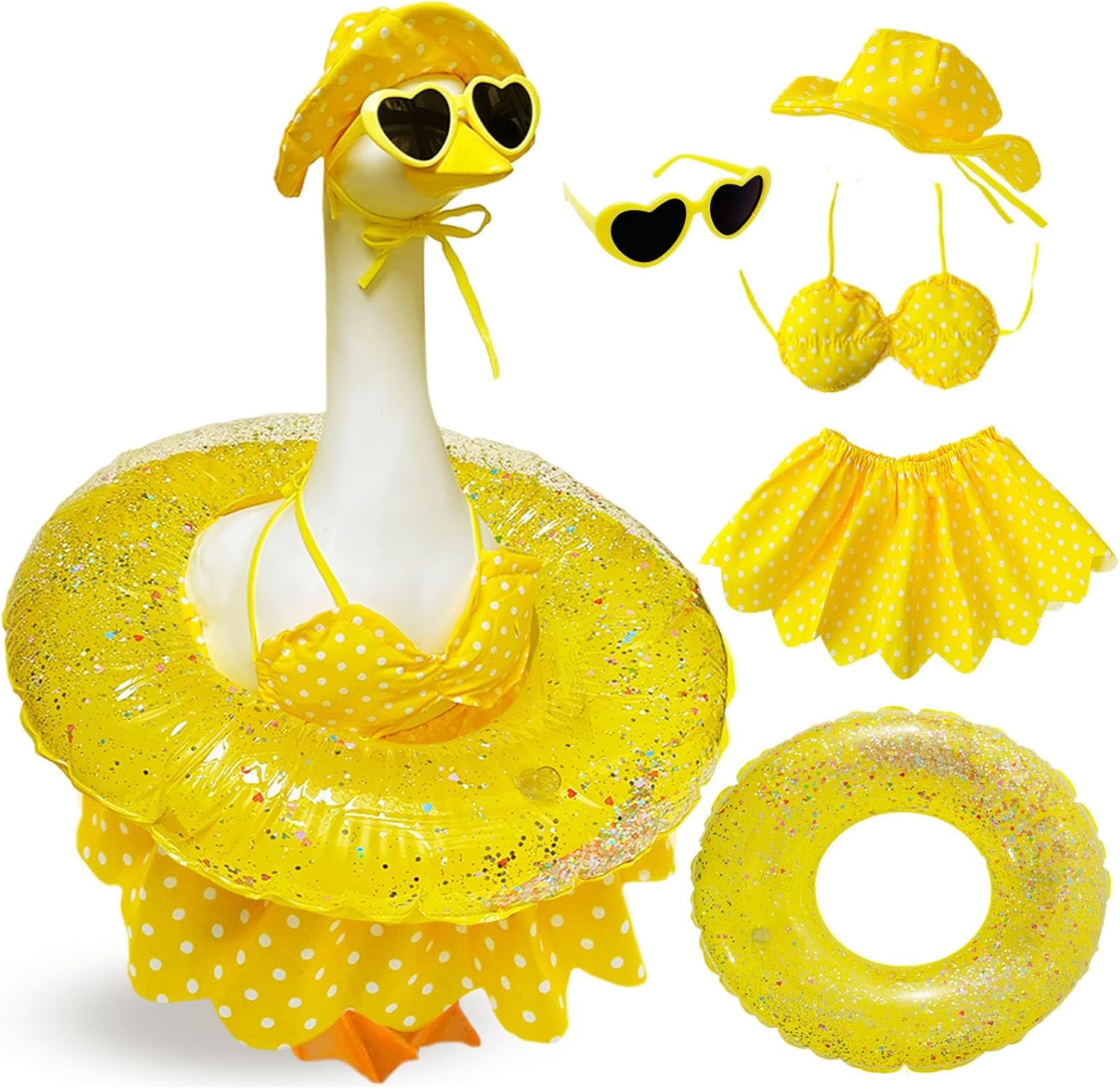 Hawaiian Goose Clothes & Bikini Goose Clothes (4pec) - Fits Large 23" H Statue - Outdoor Garden Statues for Yard, Lawn, Patio & Party Decoration - Garden Sculptures