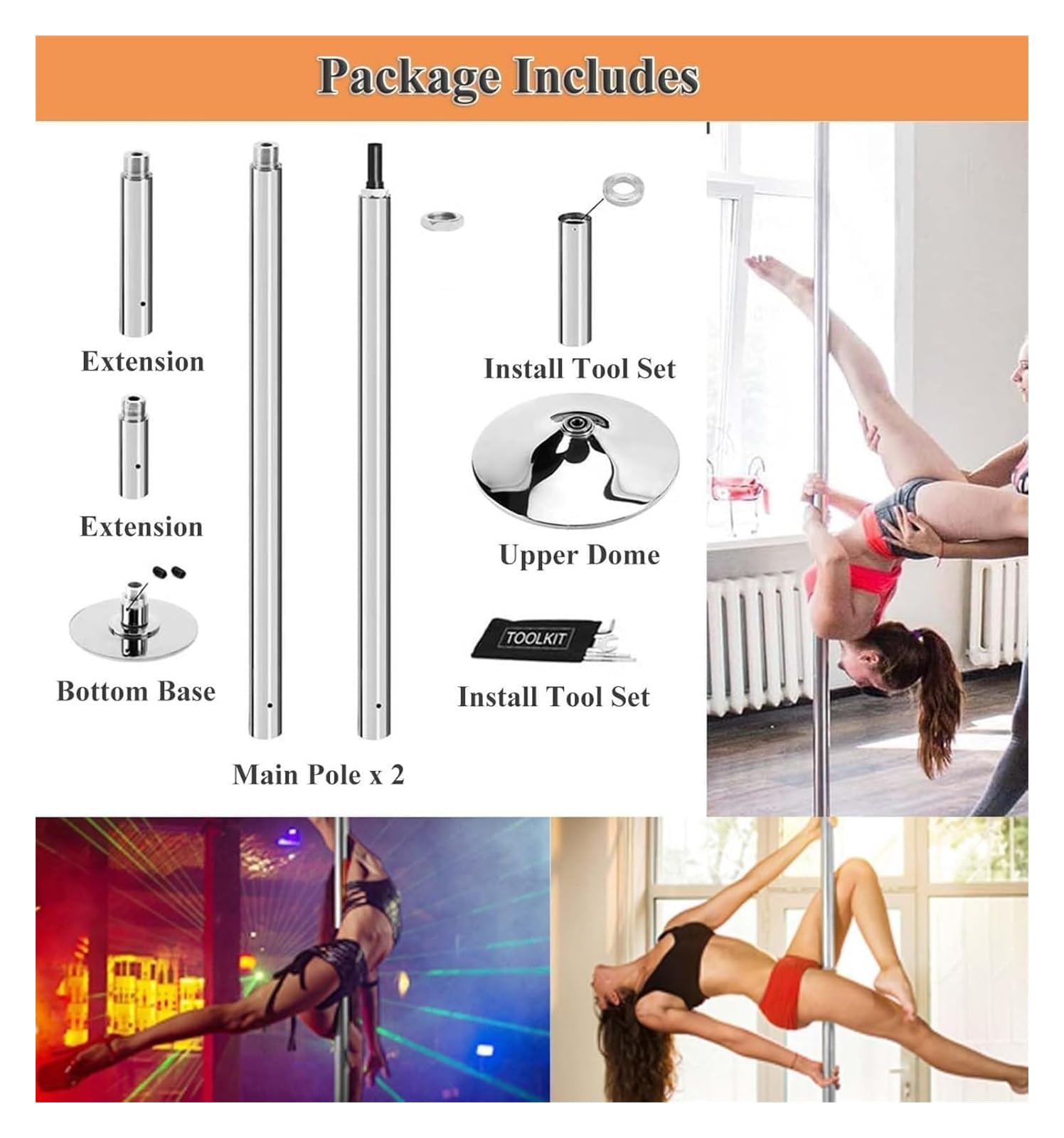 Bâton de pole dance portable réglable, adapté pour les entraînements de fitness à domicile ; bâton de pole dance amovible, adapté pour les clubs, les bars et les gymnases ; hauteur réglable