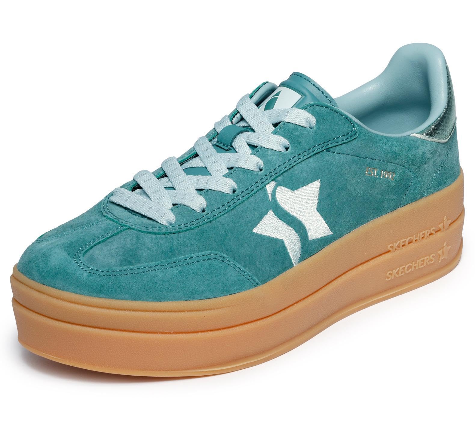 Skechers Women's Academy Hi Elevated Essence Sneaker, Green Leather/Trim, 9 UK
