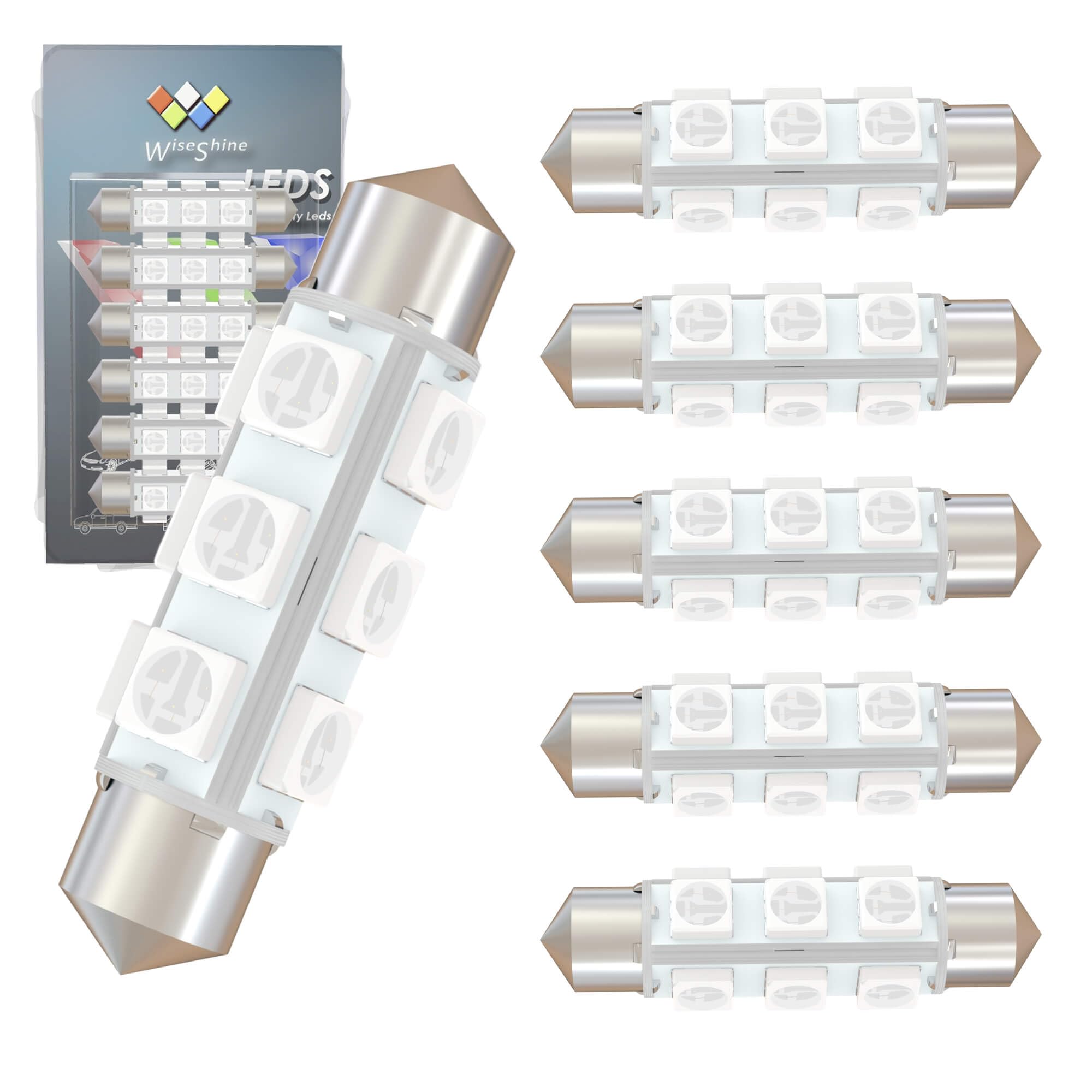 Wiseshine 42mm DC 12V 578 LED Festoon Bulb,569 561 562 566 212-2 211-2 6413 LED Bulbs Green for Automotive Interior Door Cargo Lights Non Polarity(Pack 6)