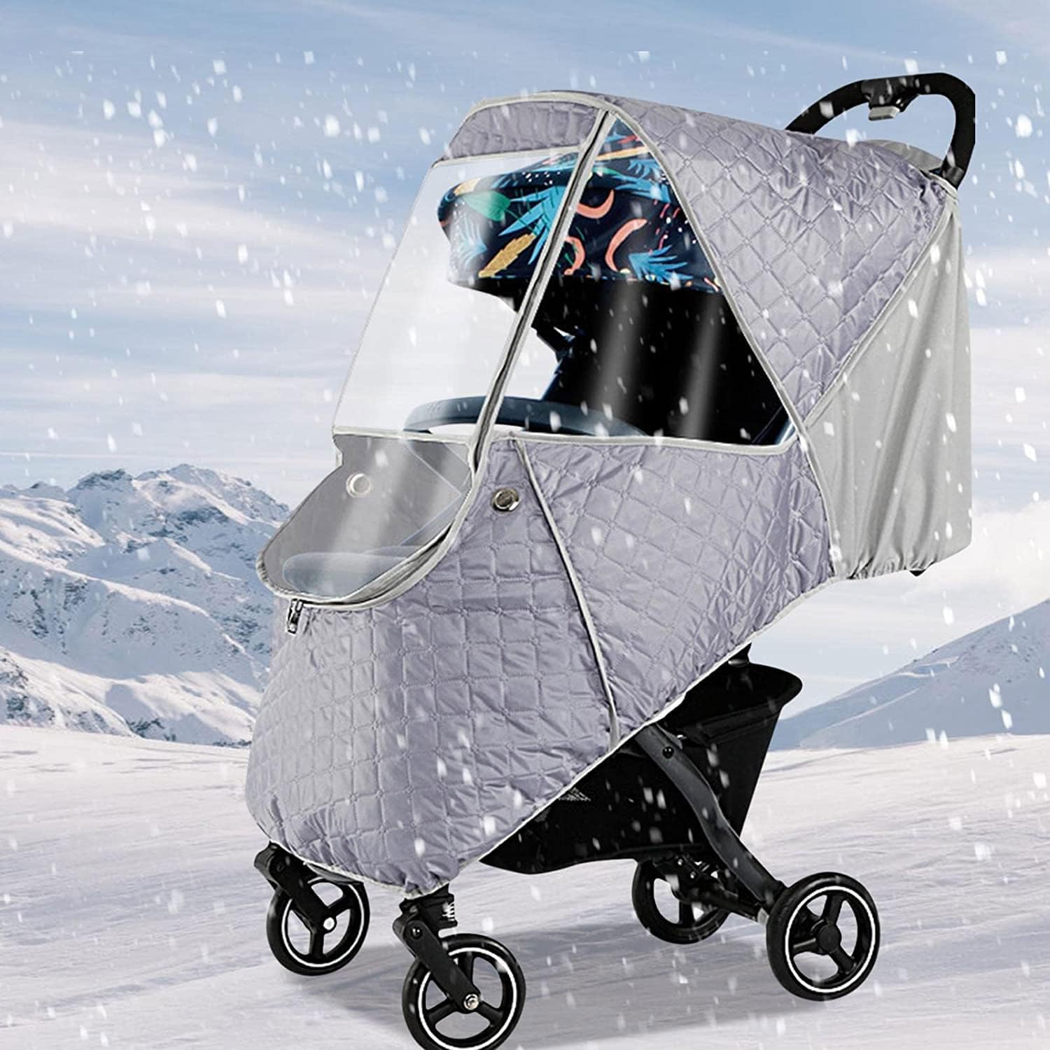 Baby Stroller Cold Weather Shield Winter Universal Windproof Stroller Rain Cover Protection Travel Baby Pram Rain Cover Pushchairs Accessories Dust Snow Protection Weather Shield for Outdoor