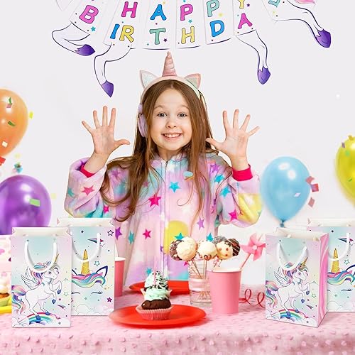 Miniatura 7 de WERNNSAI 16 bolsas de regalo de unicornio  Suministros de fiesta de unicornio arco iris bolsas de regalos para niñas y niños, bolsa de cumpleaños de