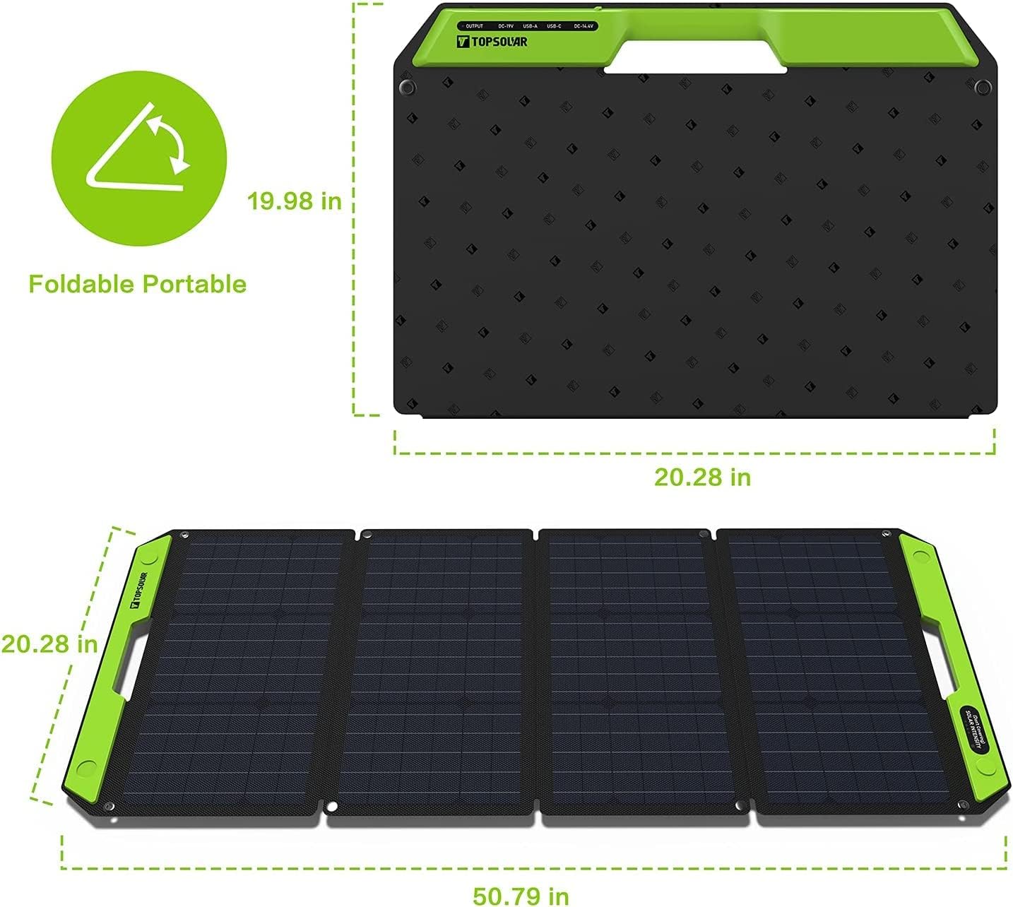 Topsolar 100W Foldable Portable Solar Panel Charger Kits for Portable Power Station Generator Cell Phones Camera Lamp 12V Car Boat RV Battery(Dual USB Ports & 19/14.4V DC Output)