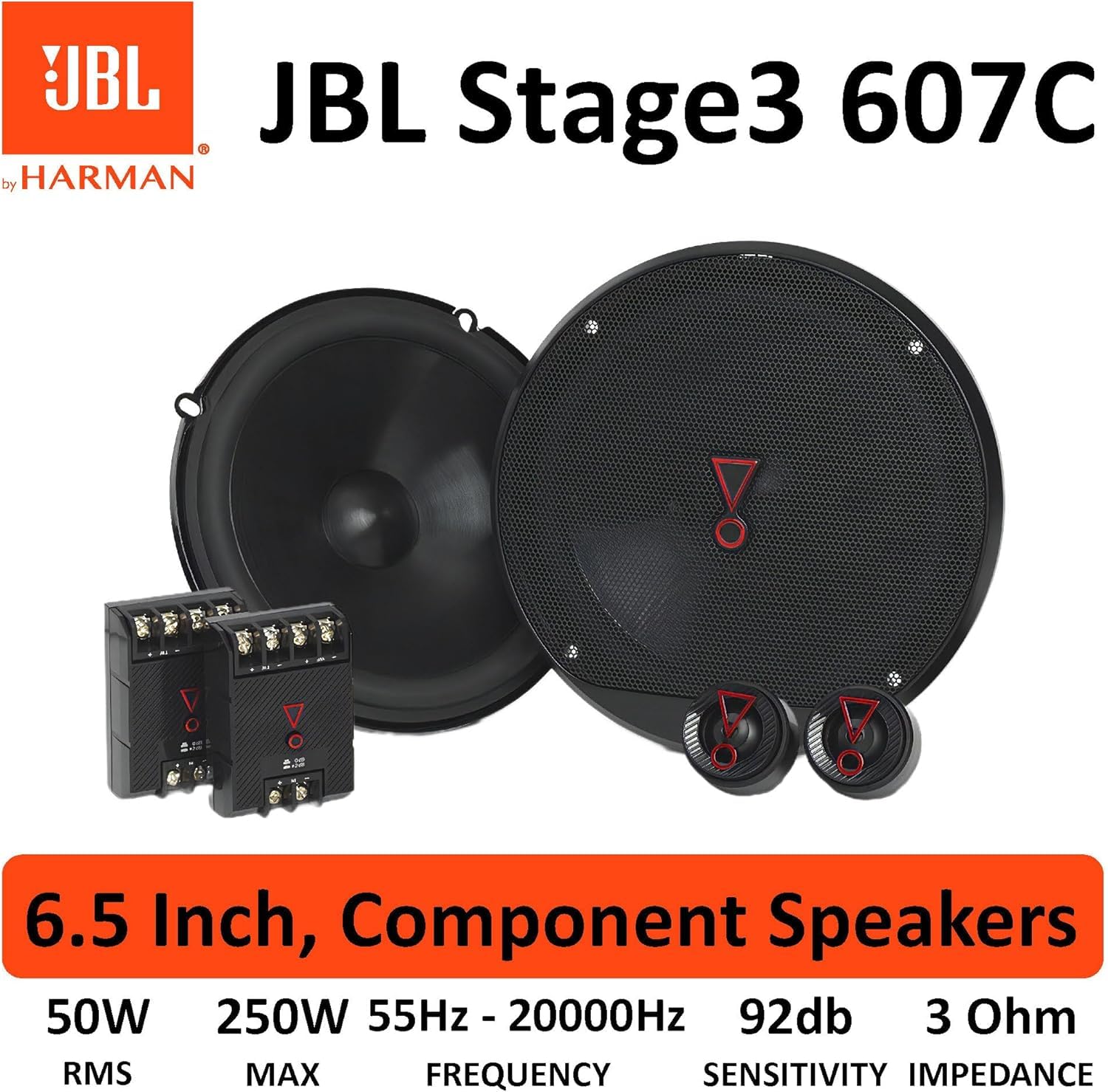 JBL STAGE3607C 50W 2-Way Component Car Audio Speaker System, 6.5