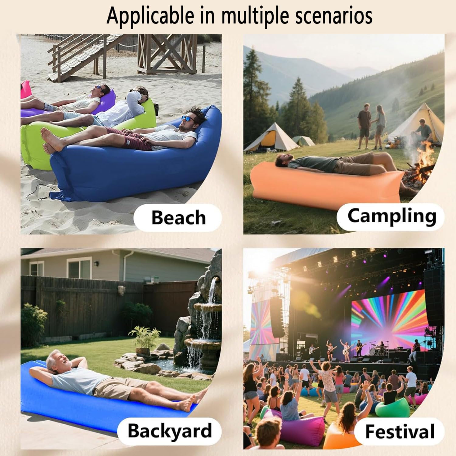 Lettino Gonfiabile Divano Gonfiabile per Viaggiare Sedia da Spiaggia da Campeggio All'aperto Lettini Gonfiabili Materasso Ad Aria Pieghevole Portatile per Viaggi all'aperto Campeggio