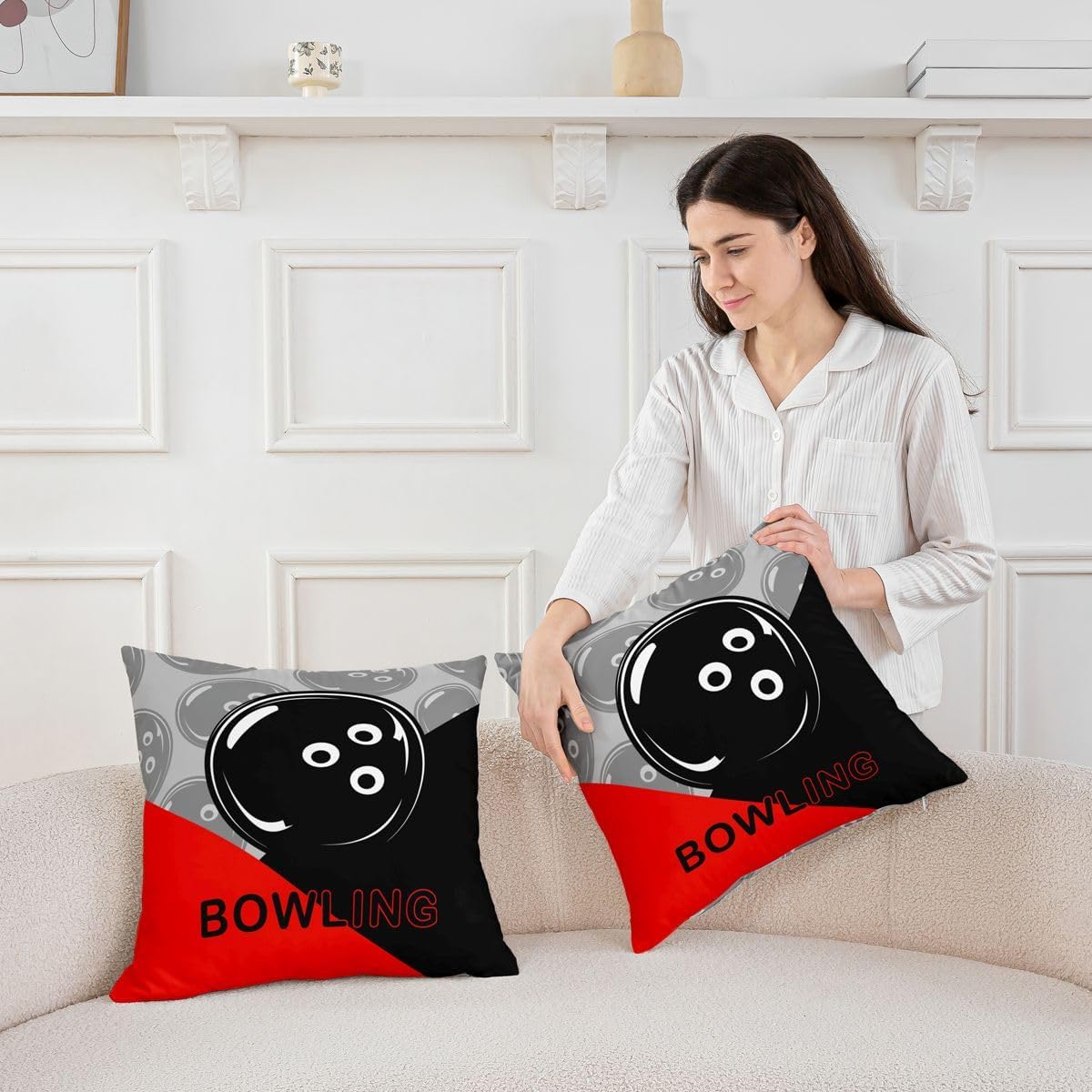 jejeloiu Bowling Throw Pillow Cover 16"x16" 1 Pcs Kids Sports Game Decorative Throw Pillowcase for Sofa Gift for Bowling Lover Pillow Case Cushion Cover Gaming Cushion Case Room Decor Ball image 3