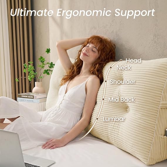 Sasttie Headboard Pillow Queen, Bed Wedge Pillow Headboard, Beige