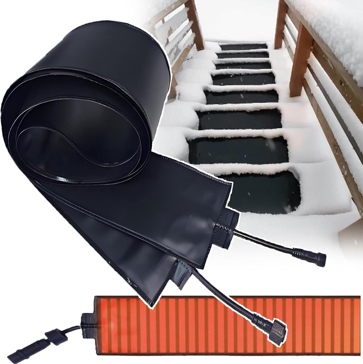 Professional Electric Snow Melting Mats - Outdoor Door De-Icing Heat Tape, Graphene Rapid Heating, Width 12cm(4.72in) Curlable | PVC Snow Melting Heating Pad 150cm/4.9ft