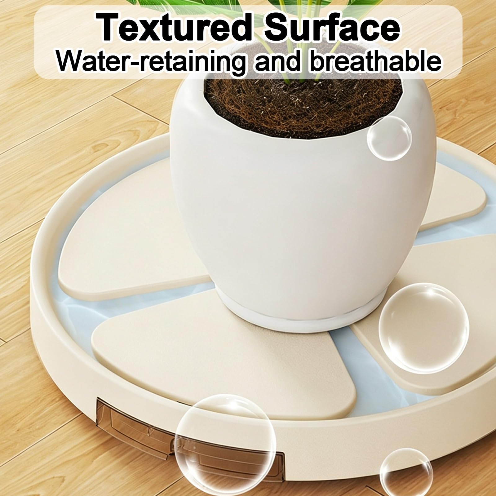 Supporto Piante con Ruote e Cassetto Acqua, Sottovasi Grandi per Interno | Carrello Portavasi Tondo per Vasi, Bacinella Grande Interno Esterno(White,28.3x5.2cm/11x2in)