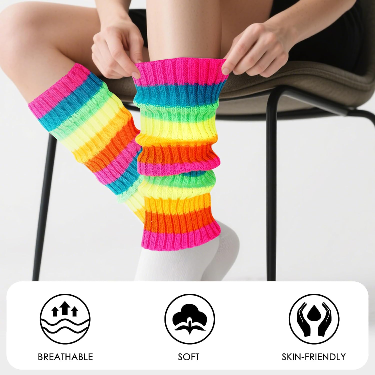 Rainbow Leg Warmers for Women, 80s Ribbed Knit Leg Warmers for Dance, Yoga, Skating & Party Outfit (1Pair)