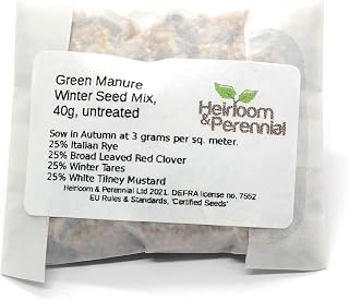 Green Manure Winter Mix, Includes Italian Rye, Broad Leaf Red Clover and White Tilney Mustard. 40g of Seeds, untreated.