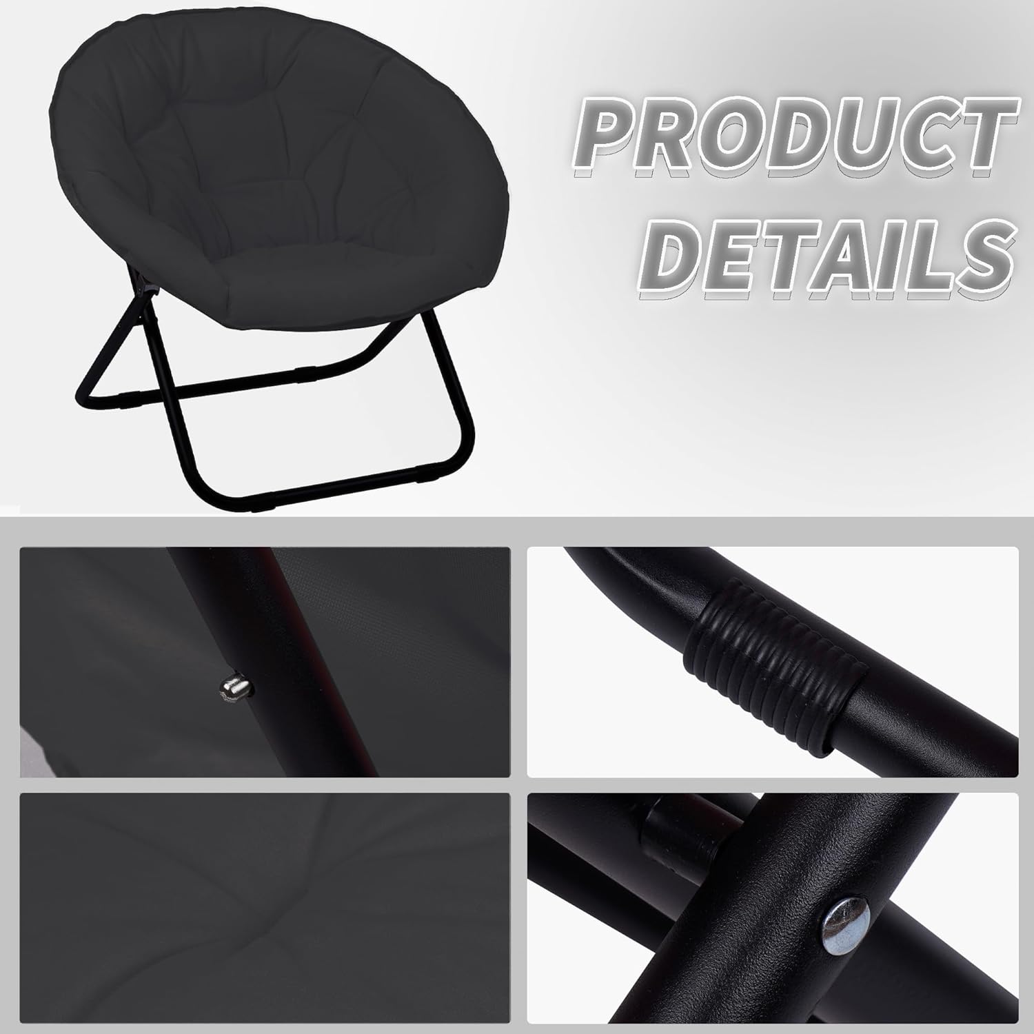 Round Foldable Moon Saucer Chair with 220lbs Weight Capacity Cozy Chair for Relaxing, Gaming, or as an Extra Seat for Guests Black