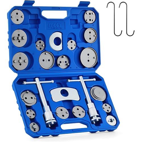 OMT 24pc Brake Caliper Compression Tool with Adapters & Hangers, Sandblast | Carbon & 40Cr Steel; Full Multi Piece Set for Most Vehicles; Thrust Bolt Assemblies; Precision Auto Repair