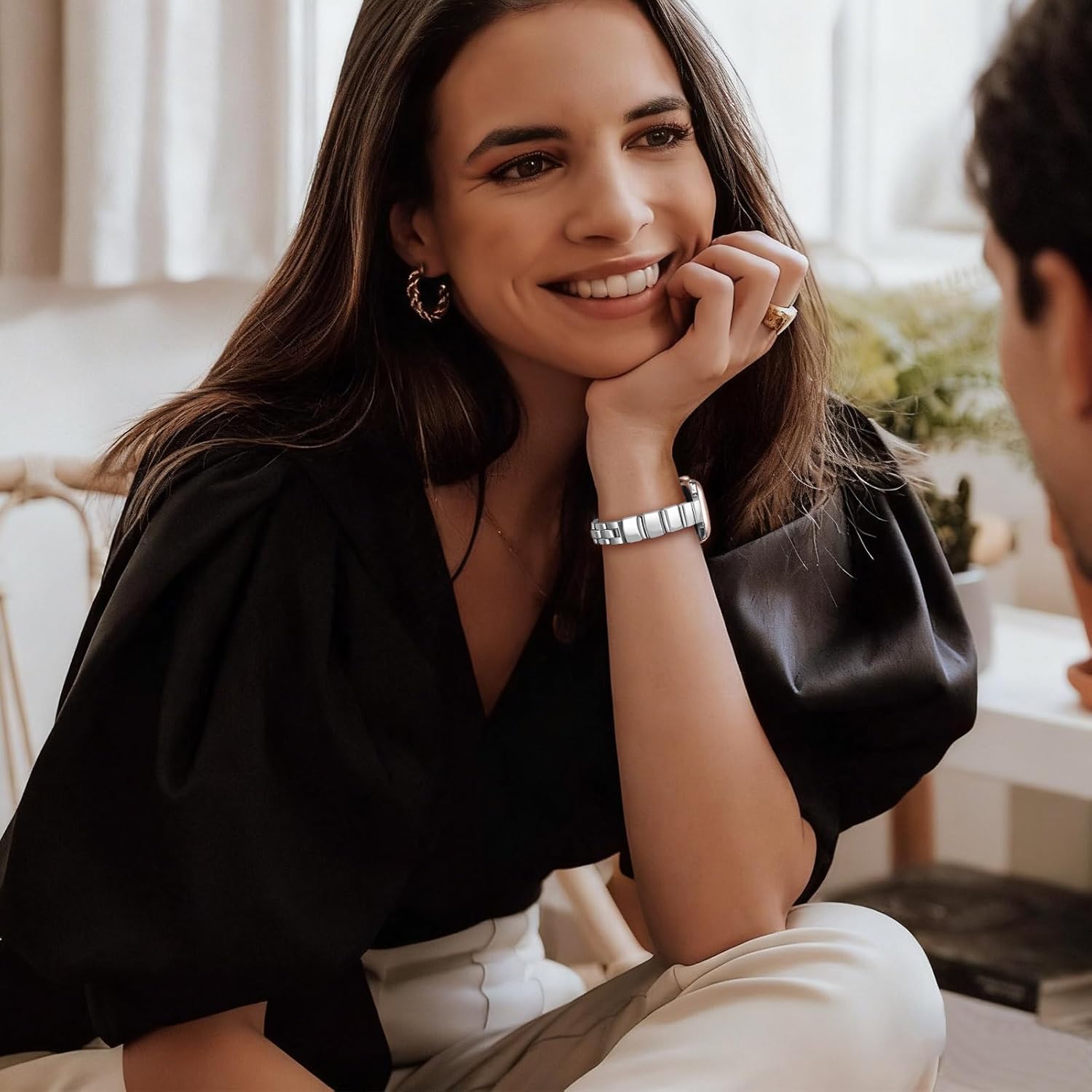 Dhwazz Band for Apple Watch Series 11 10 42mm, Women Ceramic Watchband Stainless Steel Strap for iWatch SE 3 2 Series 9 8 7 6 5 4 3 2 1 41mm 40mm 38mm - Image 2