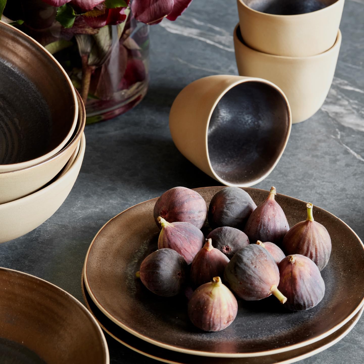 Akita 4-Piece Salad Plate Set Stoneware, Plates, Dishwasher and Microwave Safe, Dish Set for 4, Copper