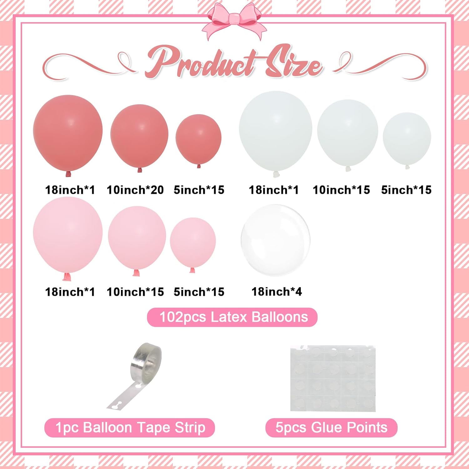 Pink Balloon Arch Kit, 108 pcs Light Pink and White Balloon Arch Garland Kit Include Retro Macaron Pink White Clear Balloons for Birthday Wedding Baby Shower Gender Reveal Bridal Party Decorations - Image 4