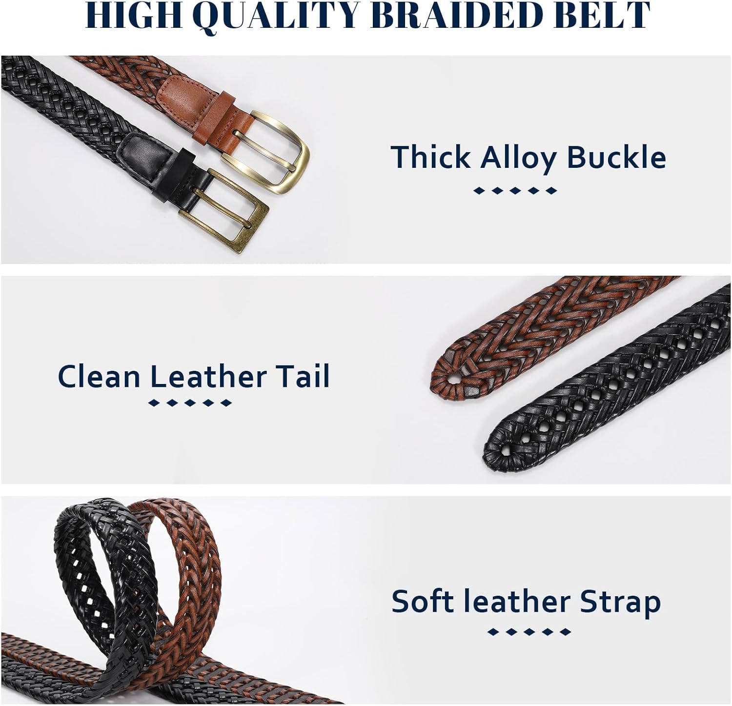 BELTROAD Braided Leather Belt for Men Casual Jeans Golf, Men's Leather Woven Alloy Buckle Hand Braided Belts Gift for Men - Image 2