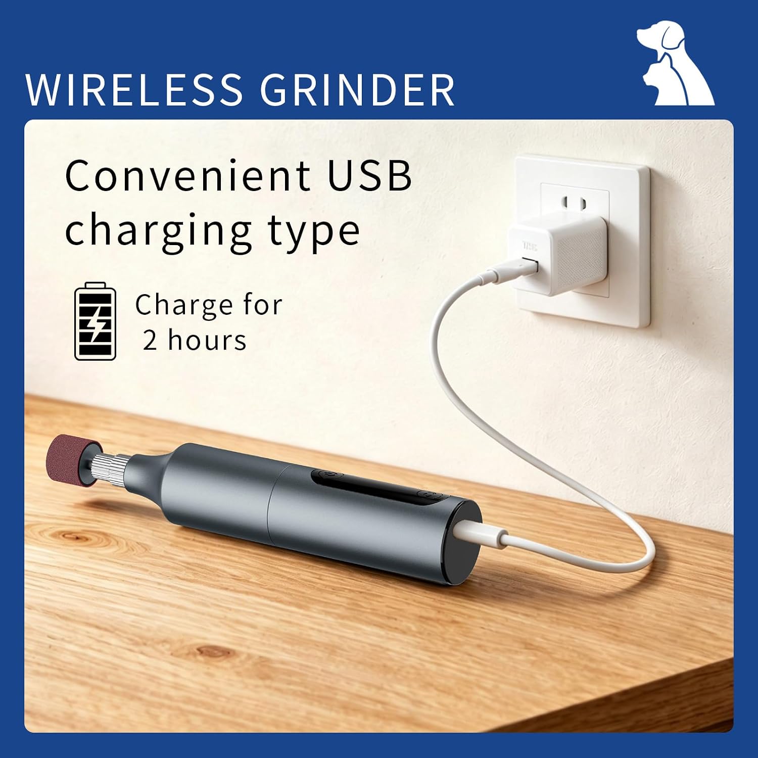Rechargeable Dog Nail Grinder, 9 Speed Adjustable Ultra Quiet Electric Pet Nail Trimmer Painless Claw Care Grooming Tool for Small Medium Large Dogs Cats Puppy