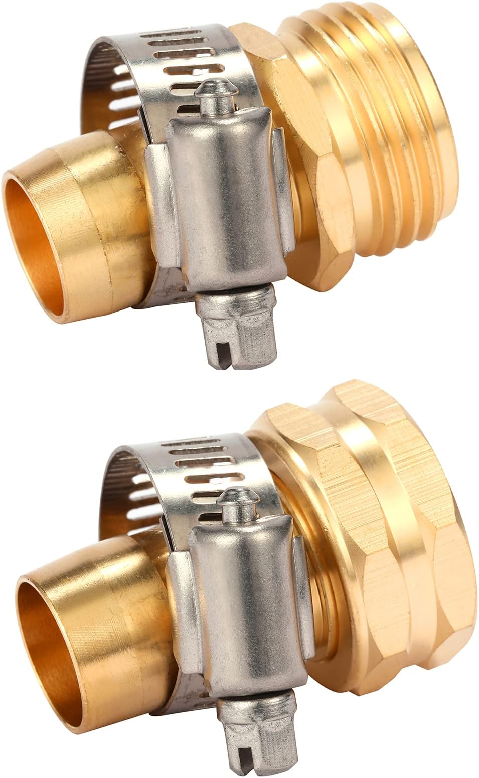 Sanpaint,Brass Garden Hose Repair Connector with Clamps, Fit for 3/4" or 5/8