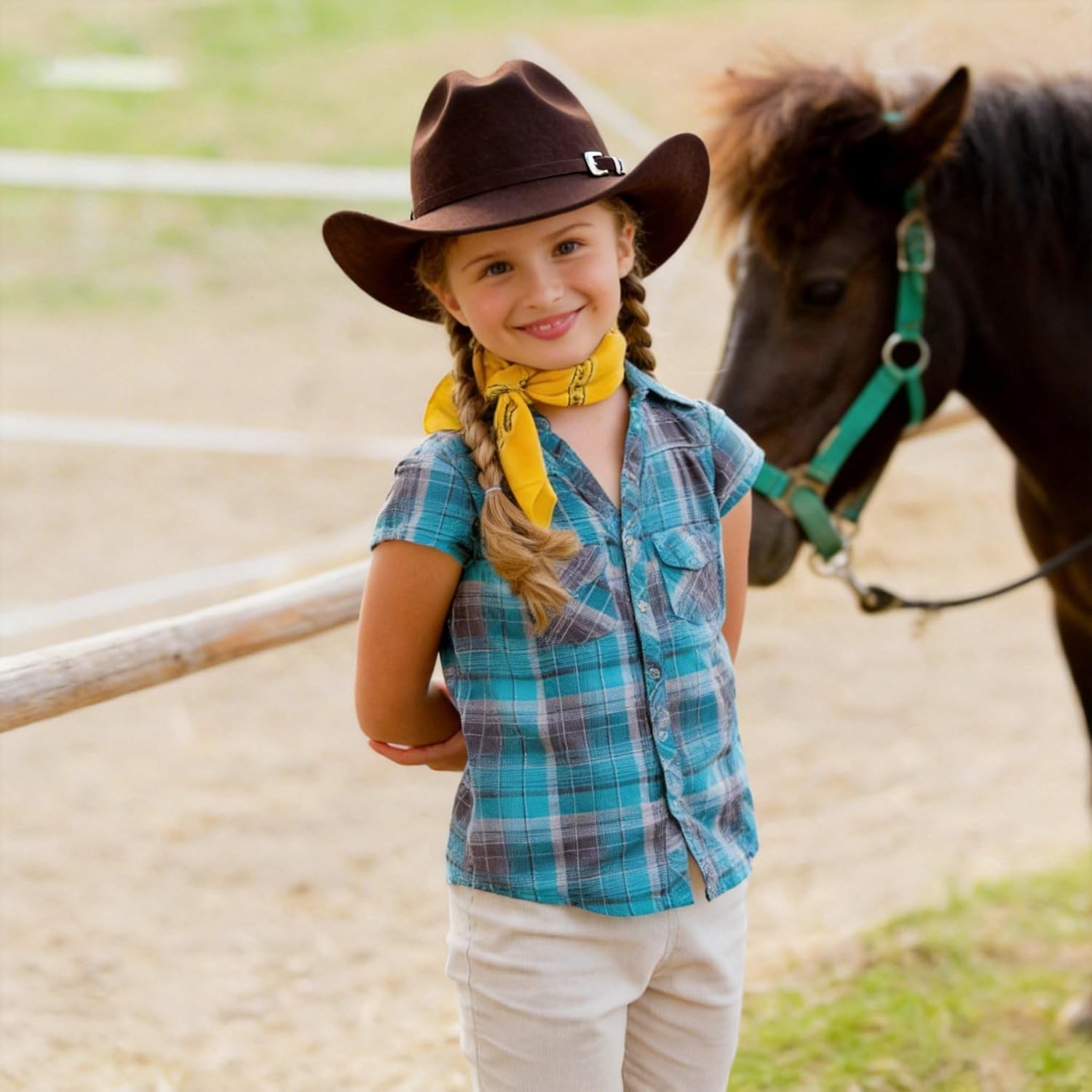 Jastore Kids Western Cowboy Hat for Girl Boy Wide Brim Beach Cowgirl Hat with Belt Buckle Cattleman Cowboys Hats