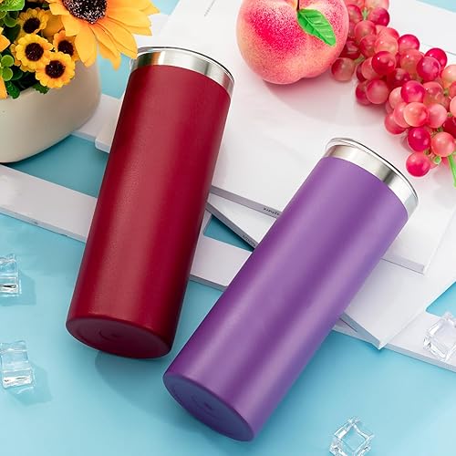 Miniatura 8 de Vasos delgados a granel de acero inoxidable de 20 onzas con tapas y pajillas, vaso aislado delgado en blanco, vasos de agua de doble capa para
