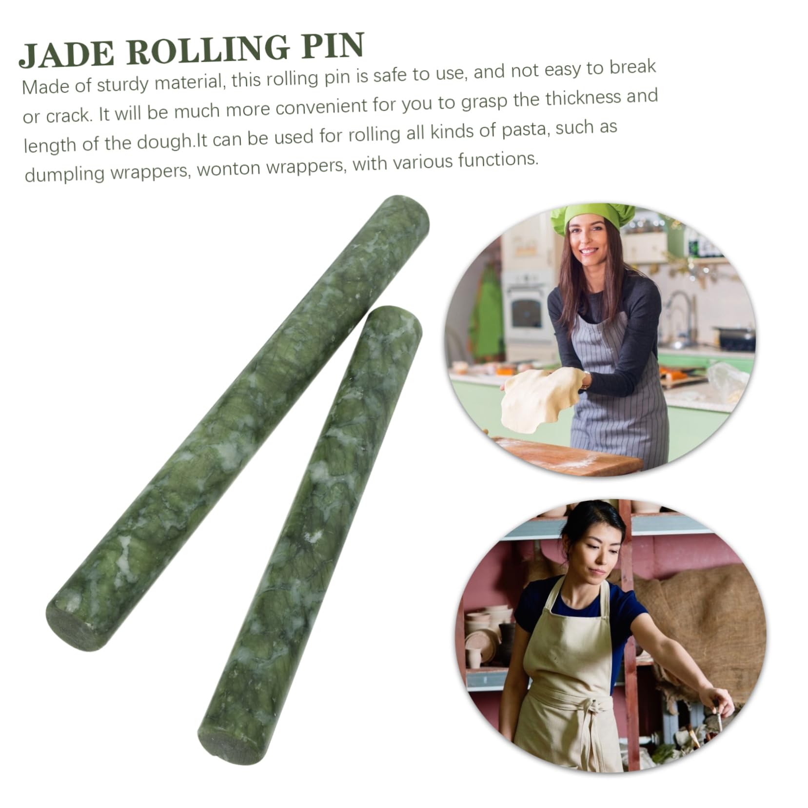 GALPADA Rouleau à Pâtisserie en Jade Antiadhésif Ensemble de 2 Rouleaux 26 Cm et 21 Cm pour Pâte à Nouilles, Raviolis et Pâtisserie Texturée Solide et Ergonomique, Usage Cuisine Familiale
