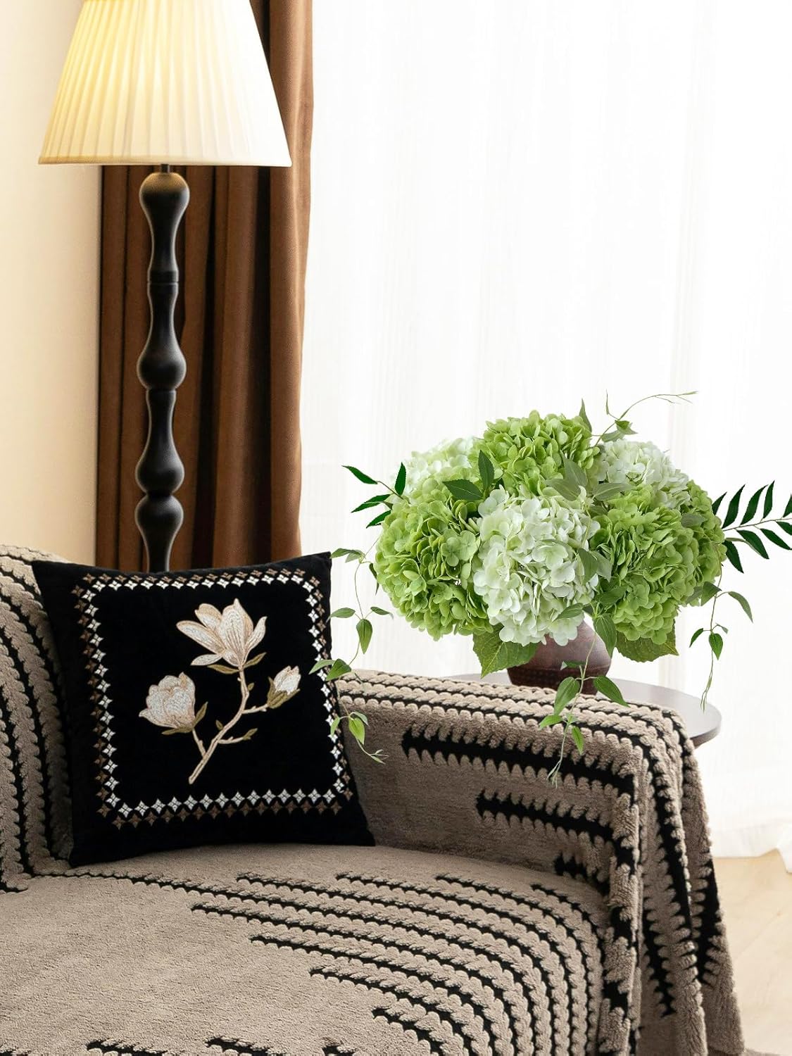 4 Pcs Real Touch Hydrangeas Artificial Flowers , Light Green &Dark Green Fake Hydrangea Flowers , 21" Latex Faux Hydrangea Flowers for Kitchen Porch Living Room Home Decor Wedding Table Centerpiece .