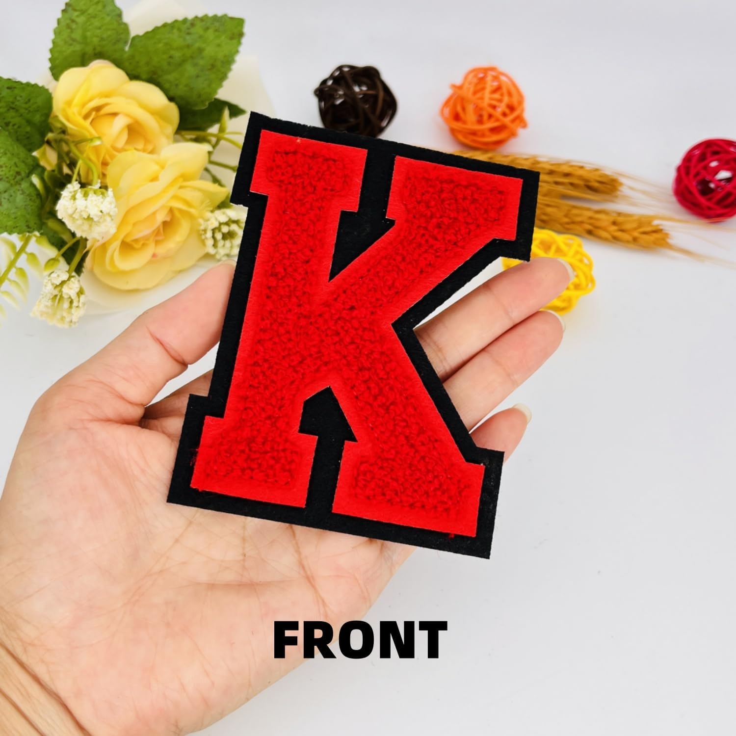 1 PCS 4.0" Red Chenille Letter Patch with Black Edge, Iron on Patches for Hats, Clothes, Bags, Backpacks, Jeans, Jackets - Initial Patch, Large Varsity Letter K - Image 3