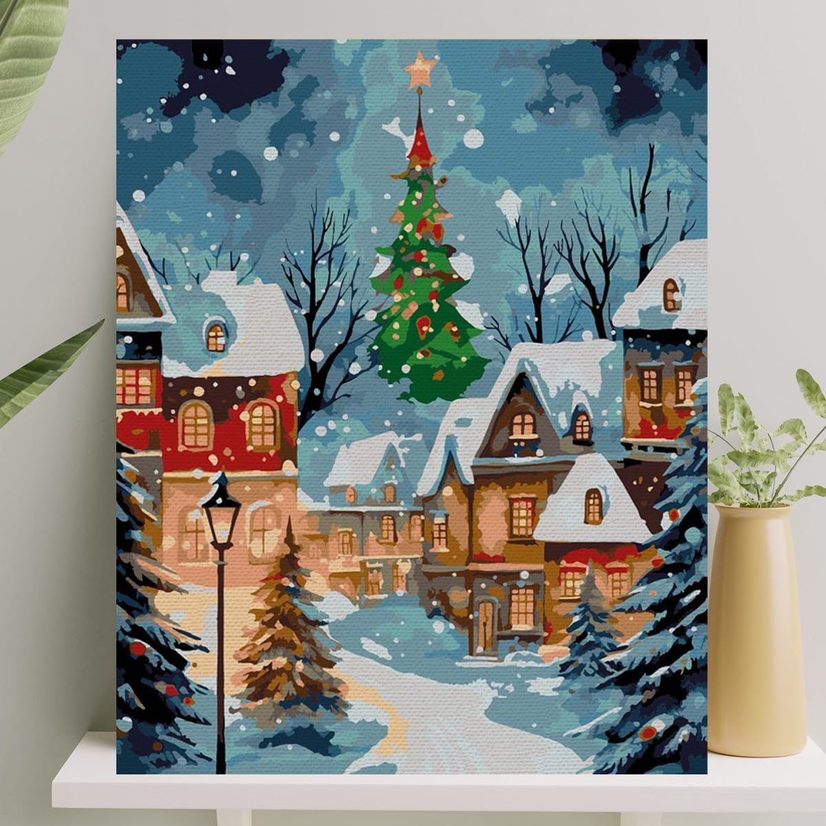 Palmiye Hobi Sanat Sayılarla Boyama Tuval Seti Fırça Boya Dahil (Çıtalı) 40x50 CM - Yılbaşı