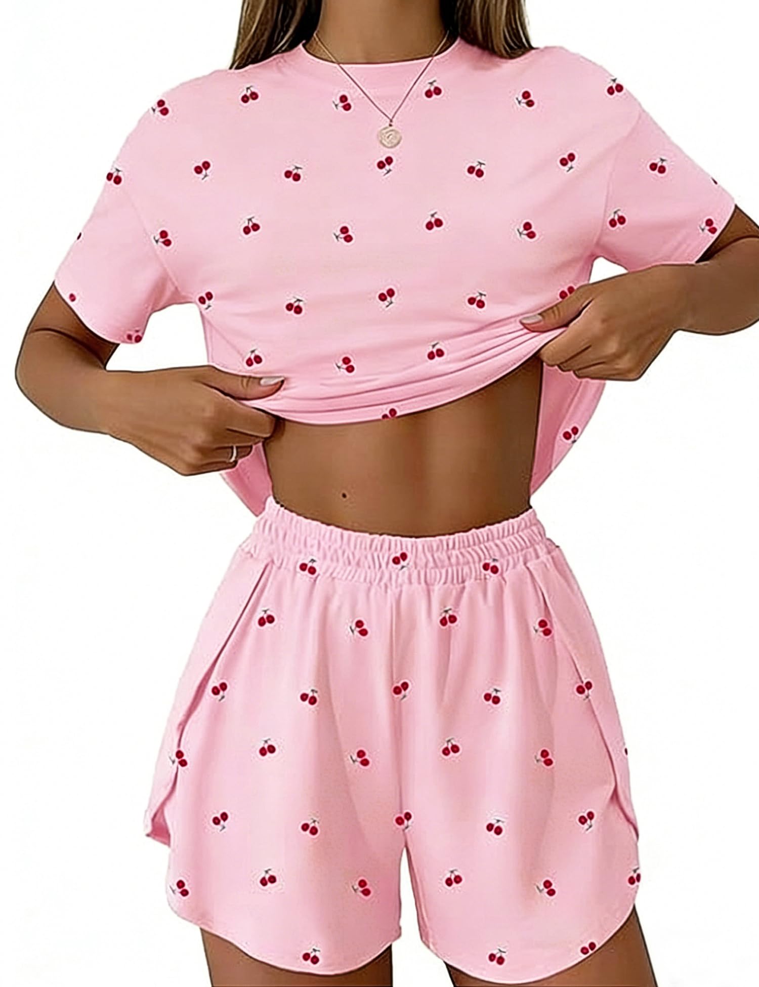 IECCP Schlafanzug Damen Kurz Pyjama Kurzarm Pyjamas Set Nachtwäsche Schlafanzugoberteile Zweiteiliger Sommer Loungewear Sleepwear Hausanzug für Zuhause Urlaub Freizeit