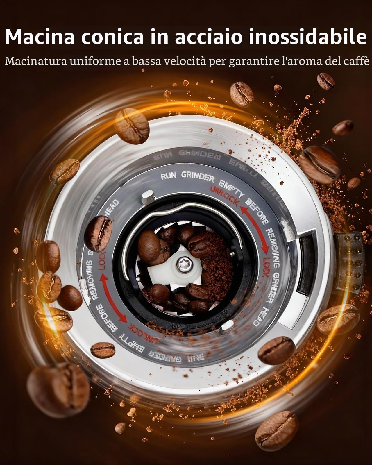 Aigostar Macina Caffe' Elettrico a Cono, 52 Impostazioni di Macinatura, Macinacaffè Elettrico per Caffè Espresso, Macina Caffè Professionale con Display Digitale Preciso, Acciaio Inossidabile, Argento