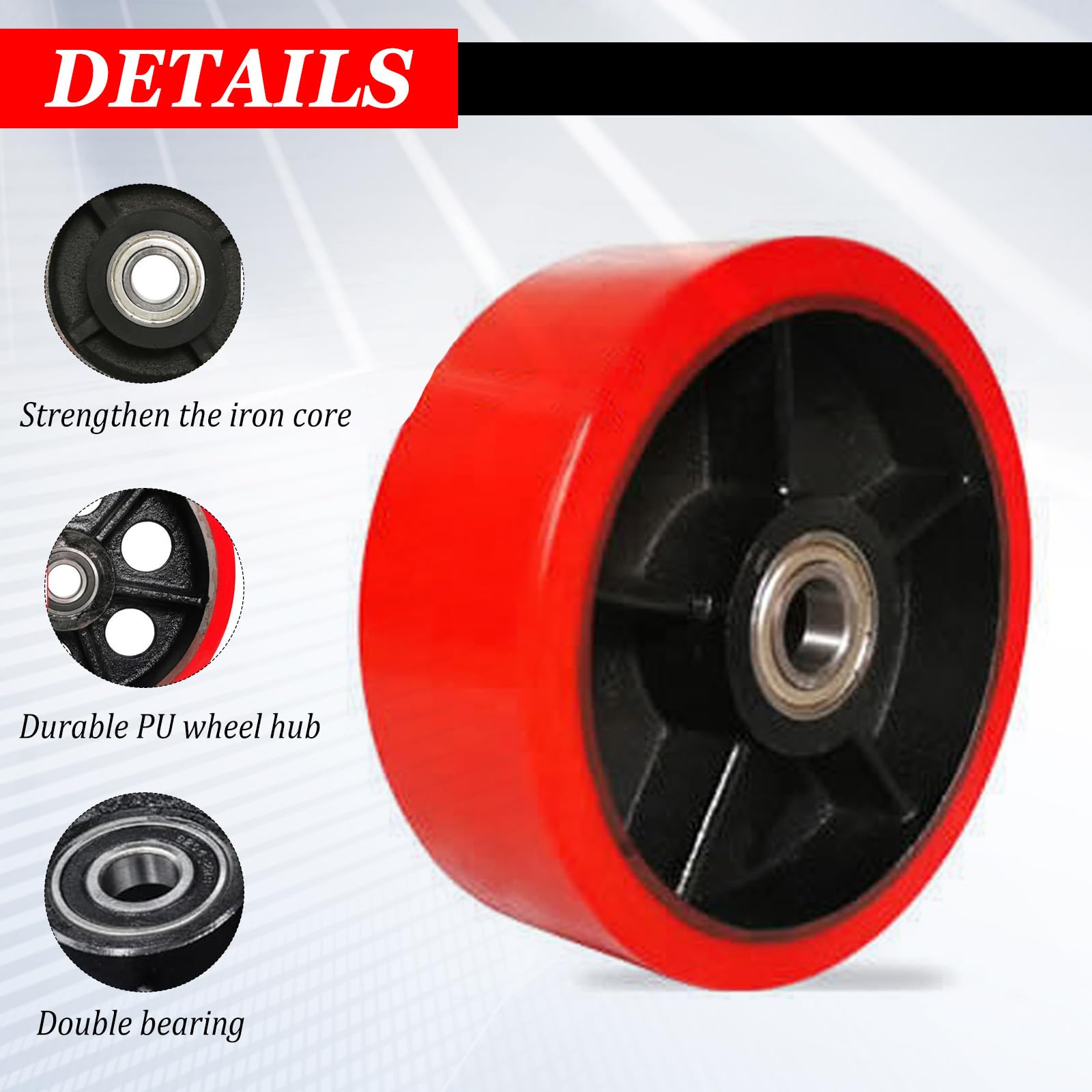 2 ruote per carrello sollevatore in poliuretano, 180 x 50 mm, asse 20 mm, ruote per carrello sollevatore con cuscinetto a sfera, ruote di ricambio per carico massimo 500 kg
