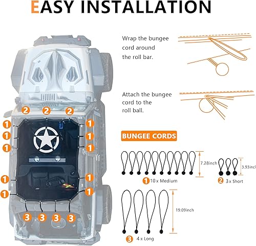 Miniatura 2 de Parasol para Jeep Wrangler JKU 2007-2018 de malla de longitud completa de 4 puertas, JK Unlimited, Sport, Sport S, Sahara, Rubicon, parasol de red