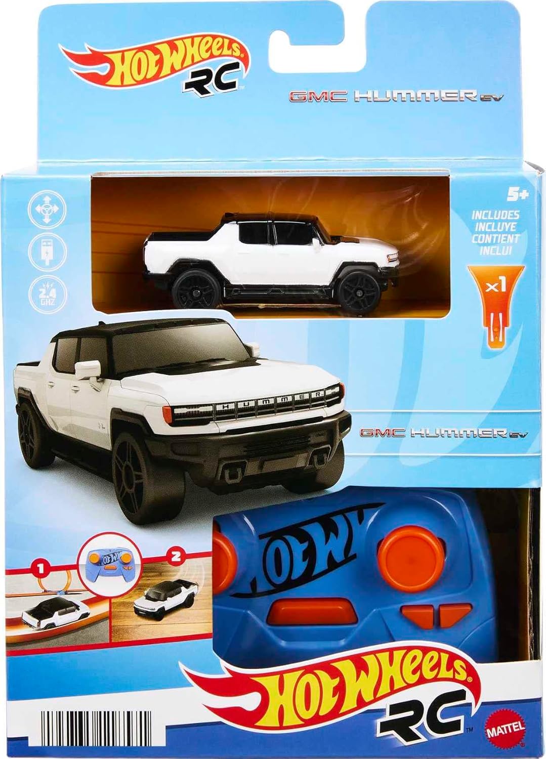 Hot Wheels 1:64 Scale RC Toy Car, Remote-Control Hummer EV for On & Off Track Racing with USB Cable for Recharging