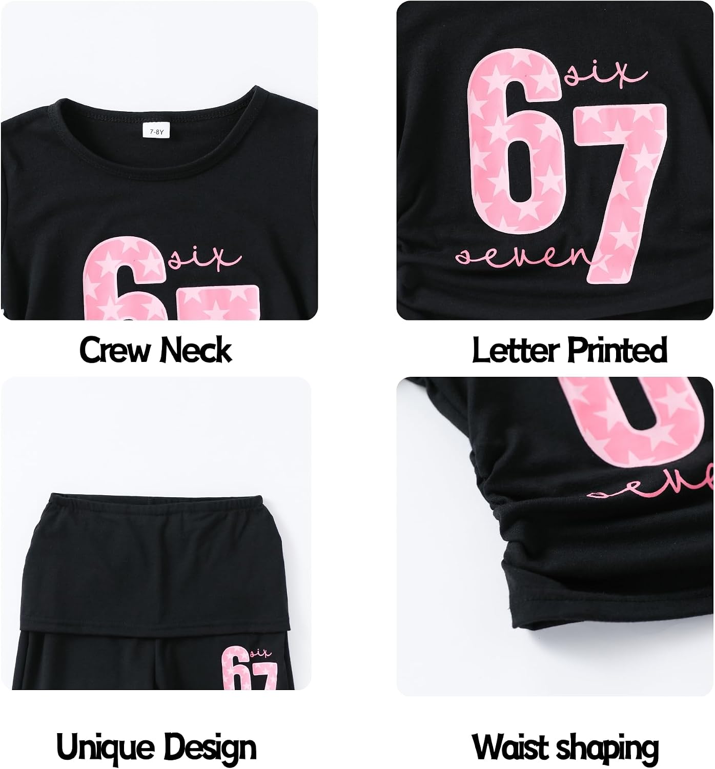 OLMRJKD Girls 2 Piece Outfits Long Sleeve Letter Printed Sweatshirt & Flared Pants Fall Clothing Set Size 7-14 Years (13-14Y)