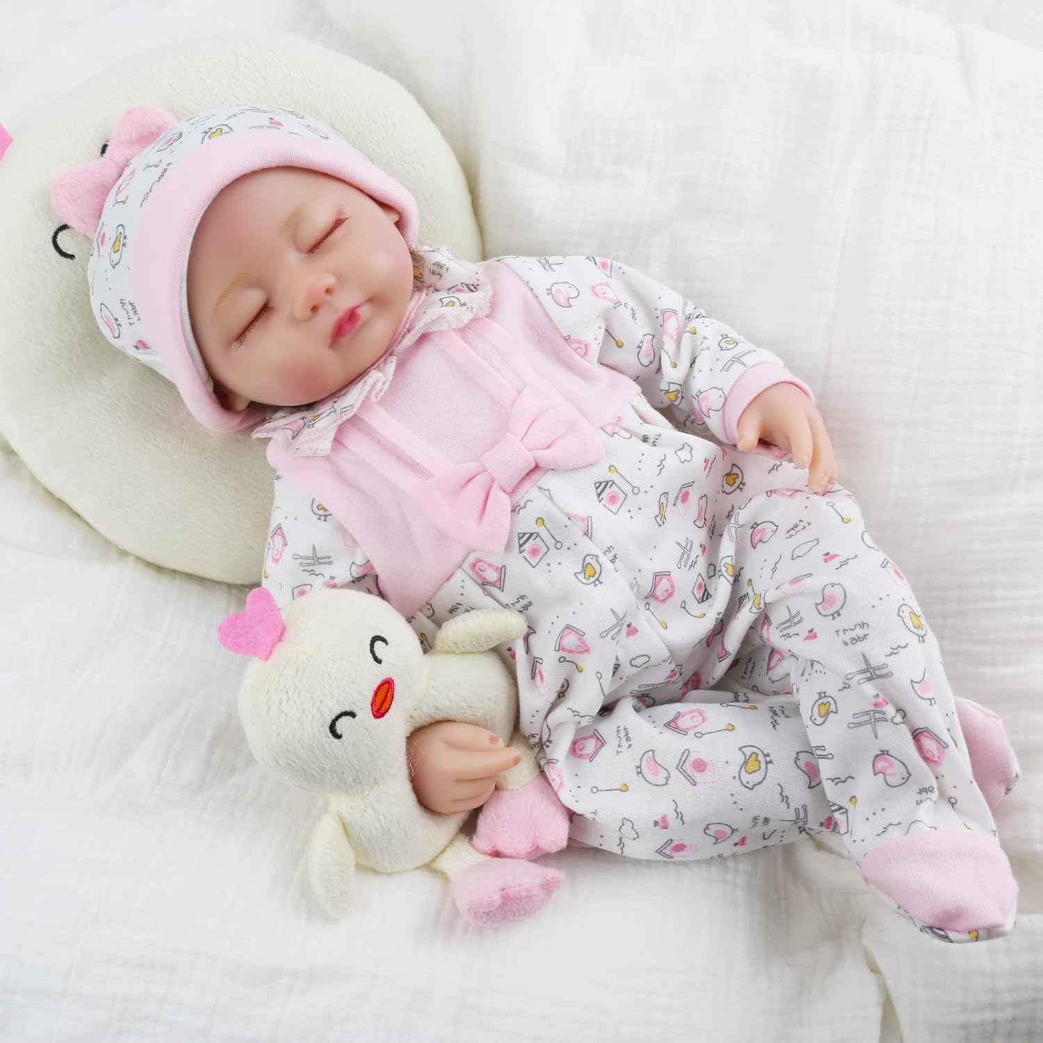 CARANOVO Reborn Baby Doll Girl - 16 inch Soft Weighted Body Lifelike Handmade Silicone Sleeping Newborn Baby Doll Great for Kid 3+