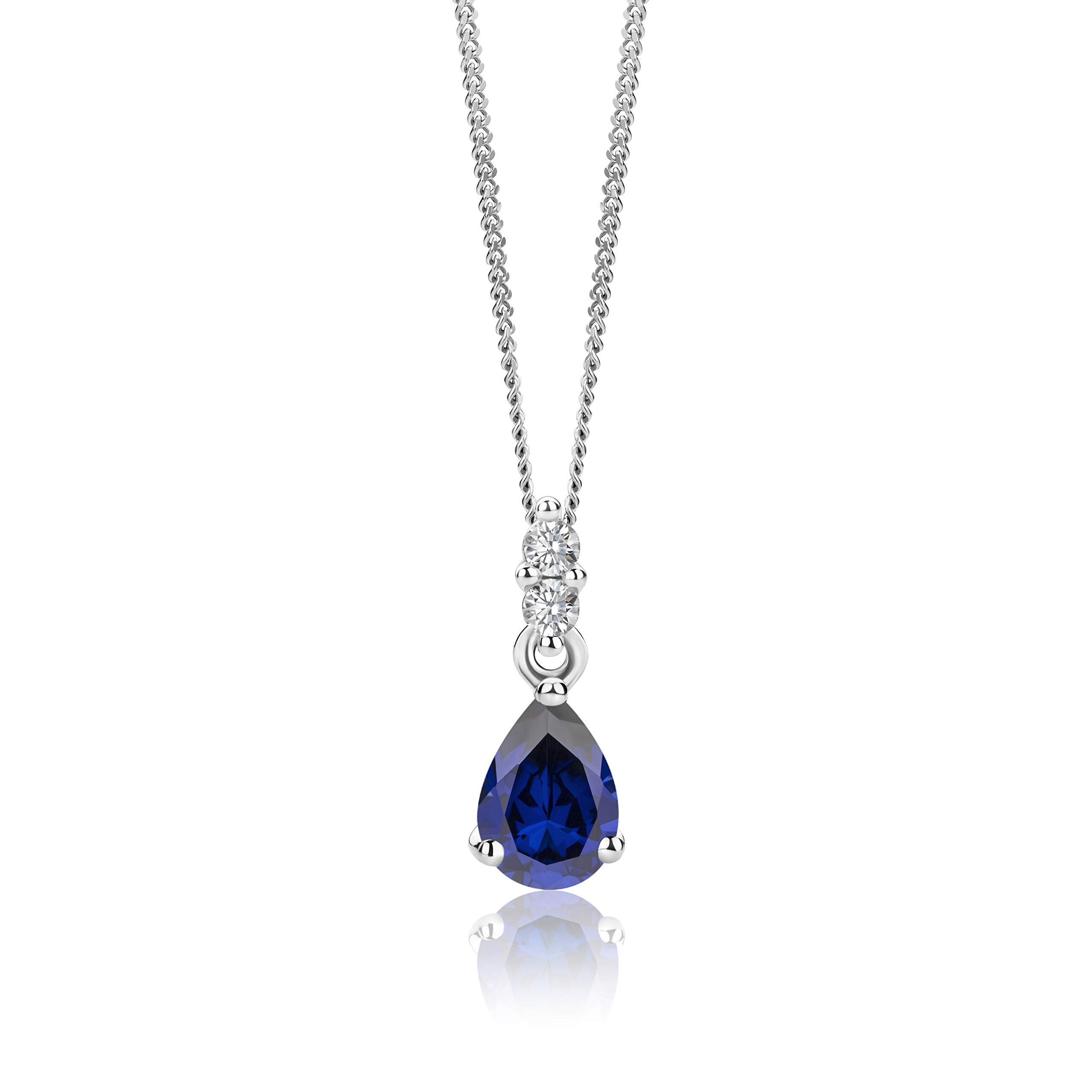 Orovi Biżuteria damska 0,06 ct diamentowy naszyjnik z zawieszką w kształcie kropli kamień szlachetny/kamień urodzenia szafir w kolorze niebieskim i genialny łańcuszek z białego złota 9 karatów/złoto