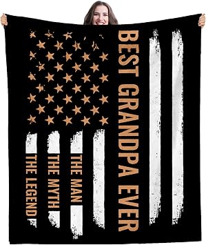 Funny Gift for Grandpa, Best Grandpa Ever Flag Blanket Gifts for Grandpas from Daughter, Grandpas Gifts for Birthday Christmas, Super Soft Throws Blanket for Bed Couch and Napping, 60" x 50"