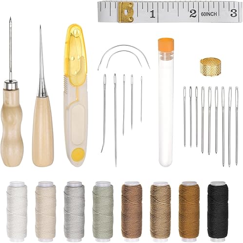 HARFINGTON Kit de costura de reparación de tapicería, 29 piezas, kit básico de costura de cuero, kit de herramientas de artesanía de cuero, agujas disponible en Yaxa Colombia