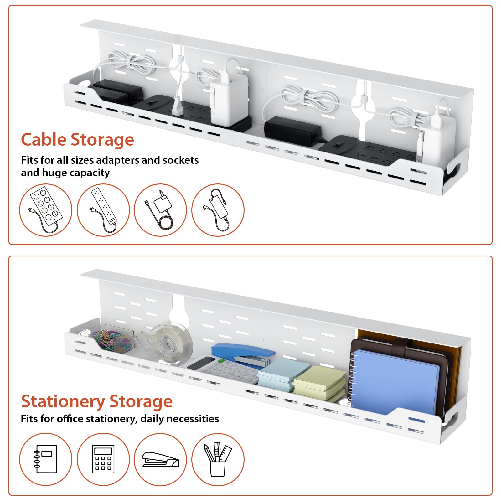 Univivi Kabelmanagement unter dem Schreibtisch, stabile Metall-Kabelwanne ohne Bohren, C-Klemme und Schraubhalterung, robuster Kabel-Organizer für Büro und Zuhause, 81,3 cm, Weiß