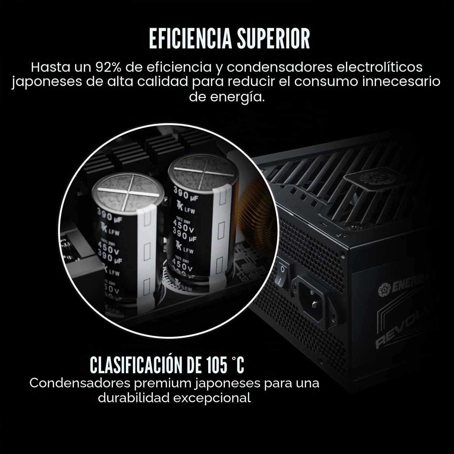 ENERMAX Revolution D.F. 2 ATX Compacto Fuente de Alimentación 1050W 80Plus Gold (Totalmente Modular, Cable Plano Cable, Semi-Fanless), ERS1050EWT, Negro